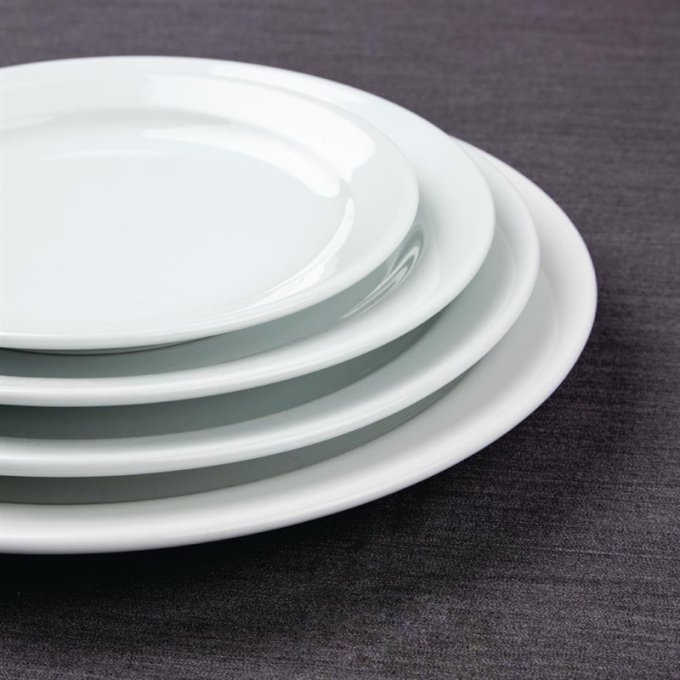 Assiette plate à bord étroit en porcelaine Athena - Lot de 6