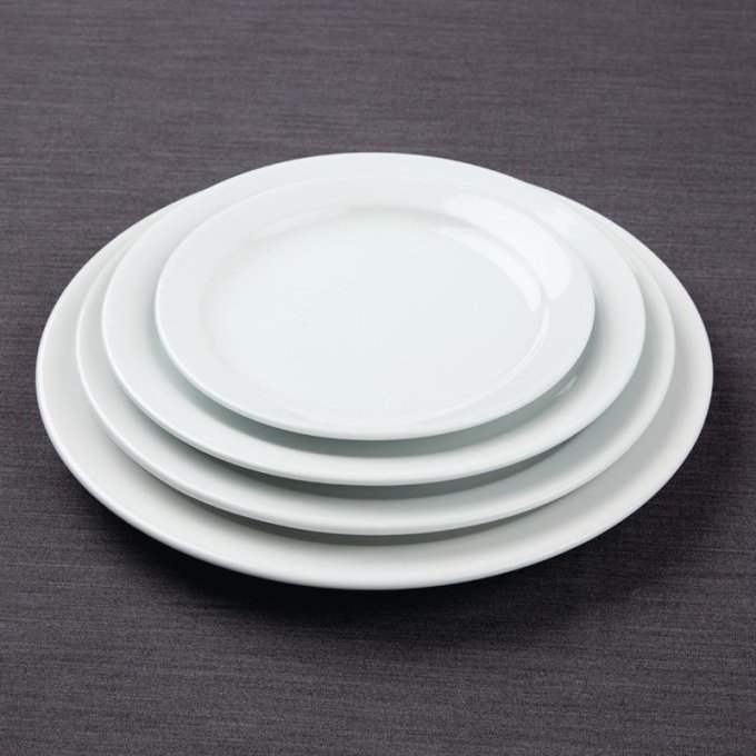 Assiette plate à bord étroit en porcelaine Athena - Lot de 6