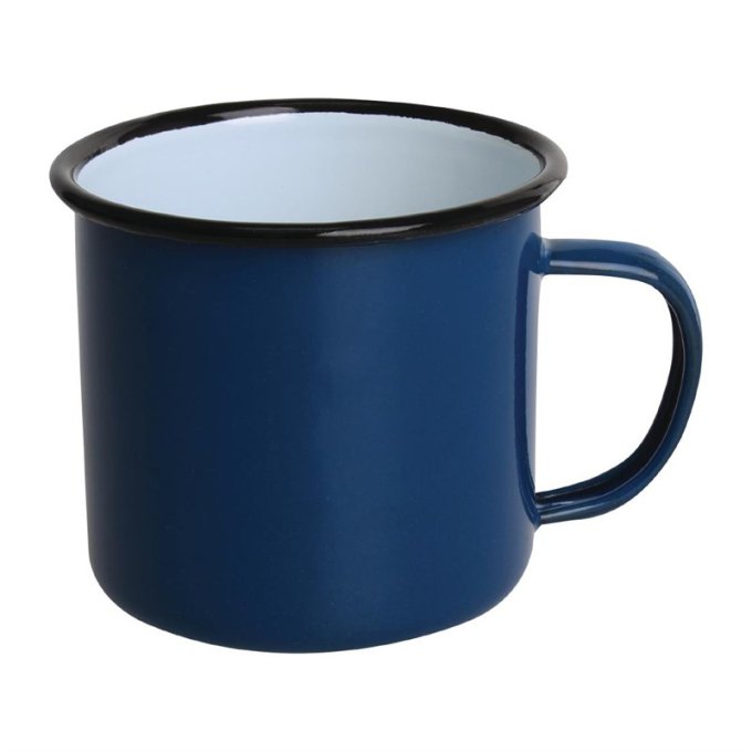 Mugs en acier émaillé bleu et noir Olympia 350ml
