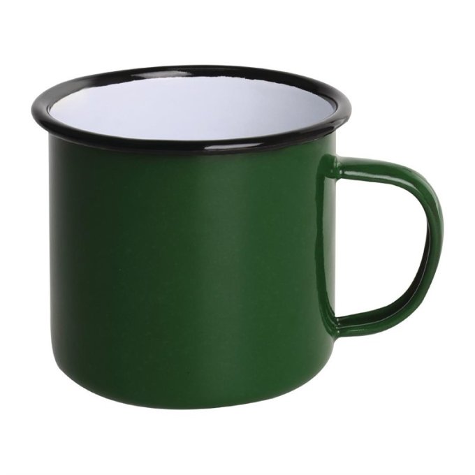 Mugs en acier émaillé vert et noir Olympia 350ml