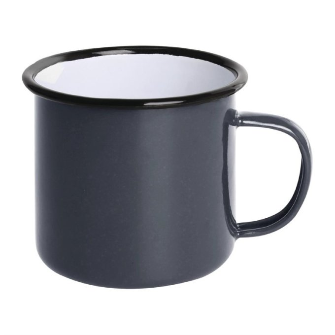 Mugs en acier émaillé gris et noir Olympia 350ml