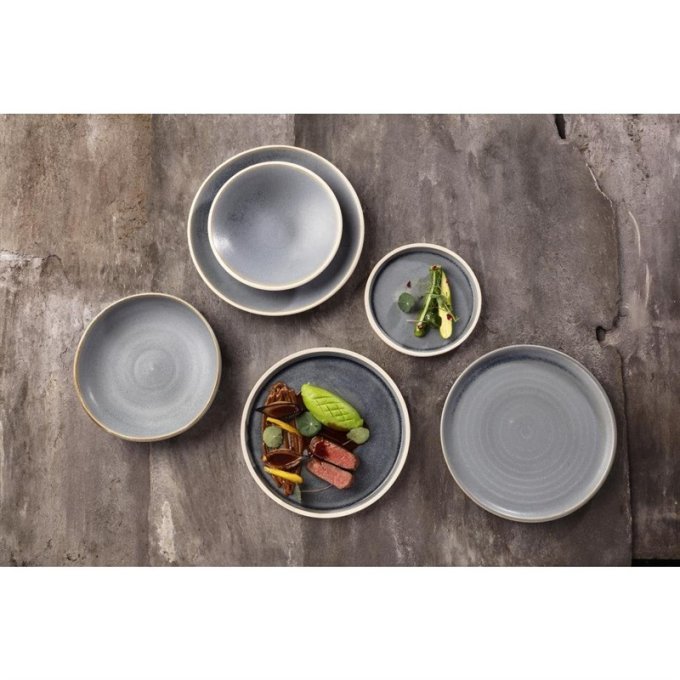 Assiettes plates bord droit granit bleu Olympia Canvas 18 cm (Box 6)