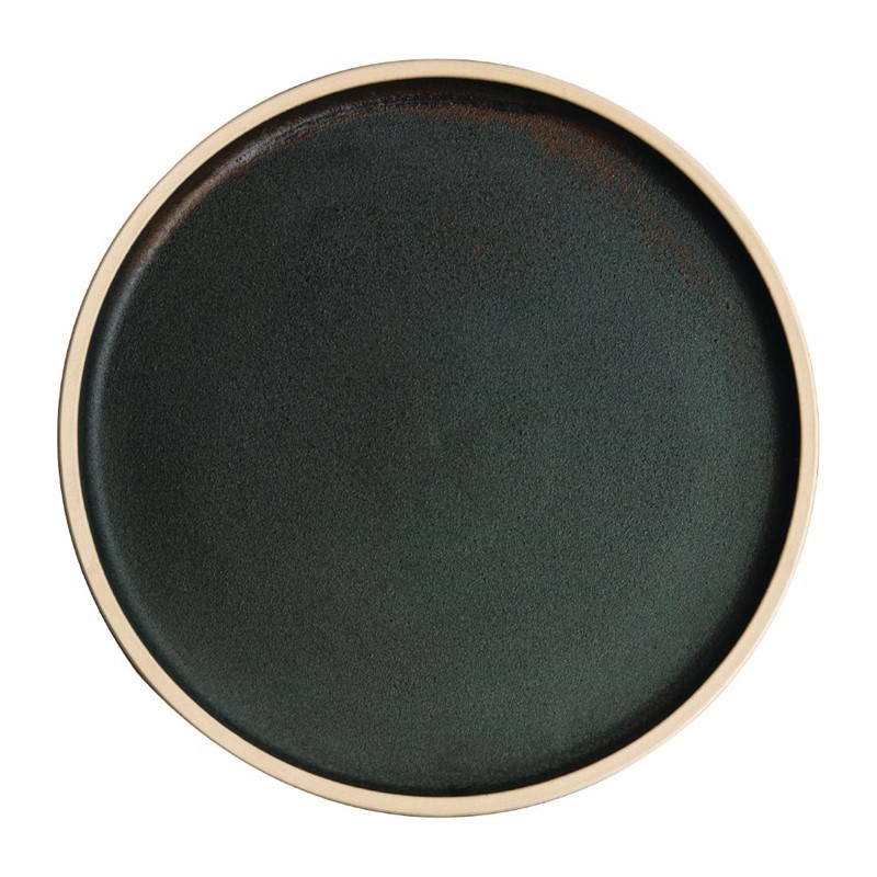 Assiettes plates bord droit vert bronze Olympia Canvas 25 cm (Box 6)