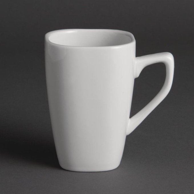 Tasses carrées arrondies en porcelaine blanche Olympia - Lot de 12